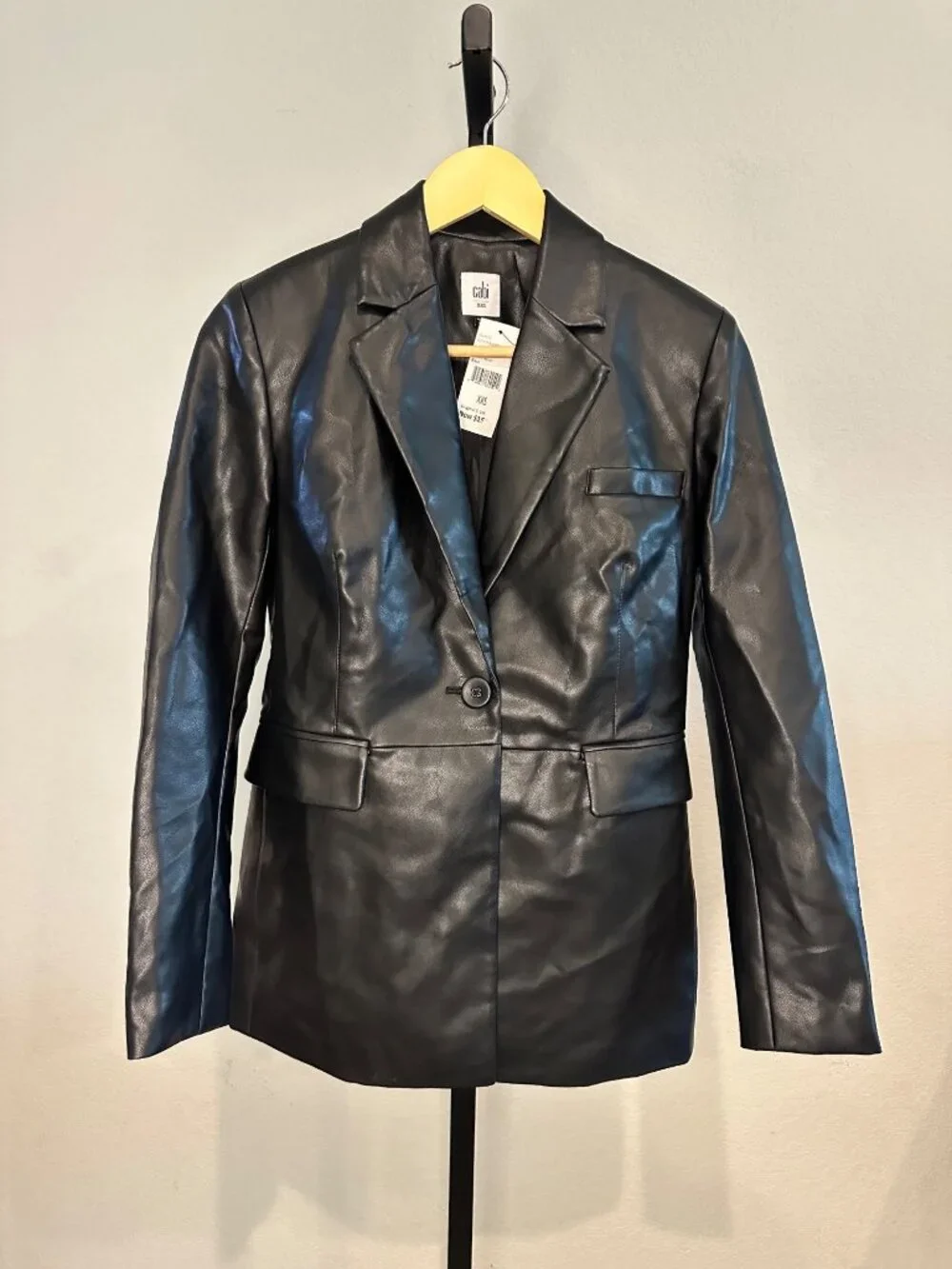 Cabi Black Vegan Leather Jacket NWT Fitted Blazer Style Women's XXS Y2K - Picture 10 of 10